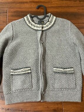 Fendi Gray Knit Cardigan with Lace Trim